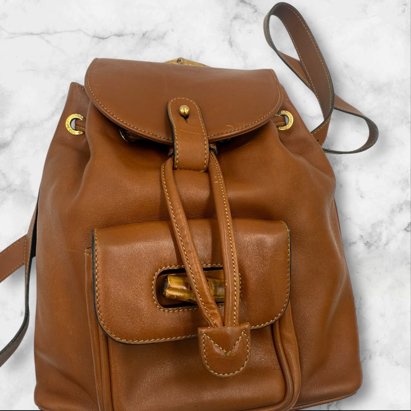 Gucci Brown Mini Leather Bamboo Backpack