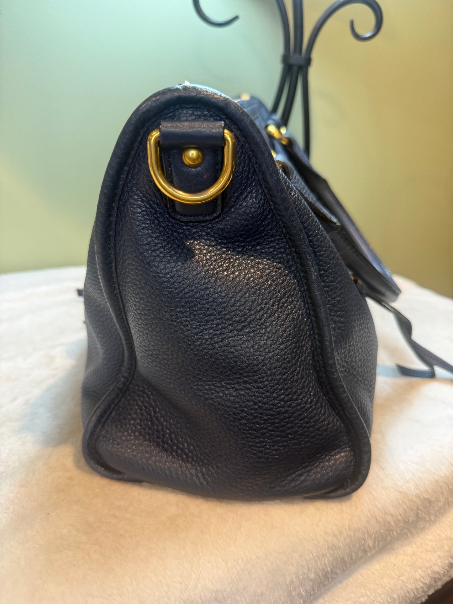 1664. Prada Navy Leather Vitello Daino Motor 2-way Tote