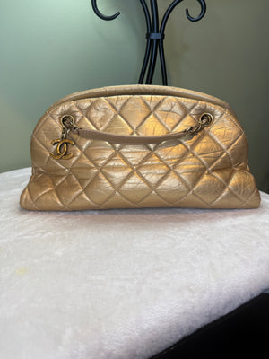 1851. Chanel Gold Aged Calfskin Just Mademoiselle Bowling Bag