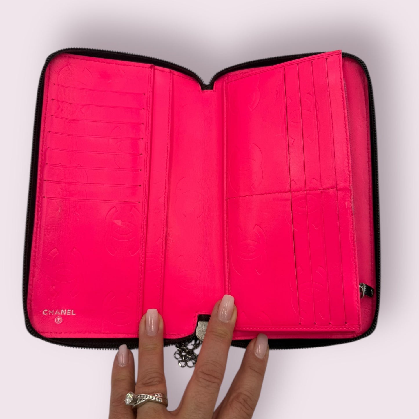 Chanel Cambon Line Zip Around Long wallet with Pink Interior