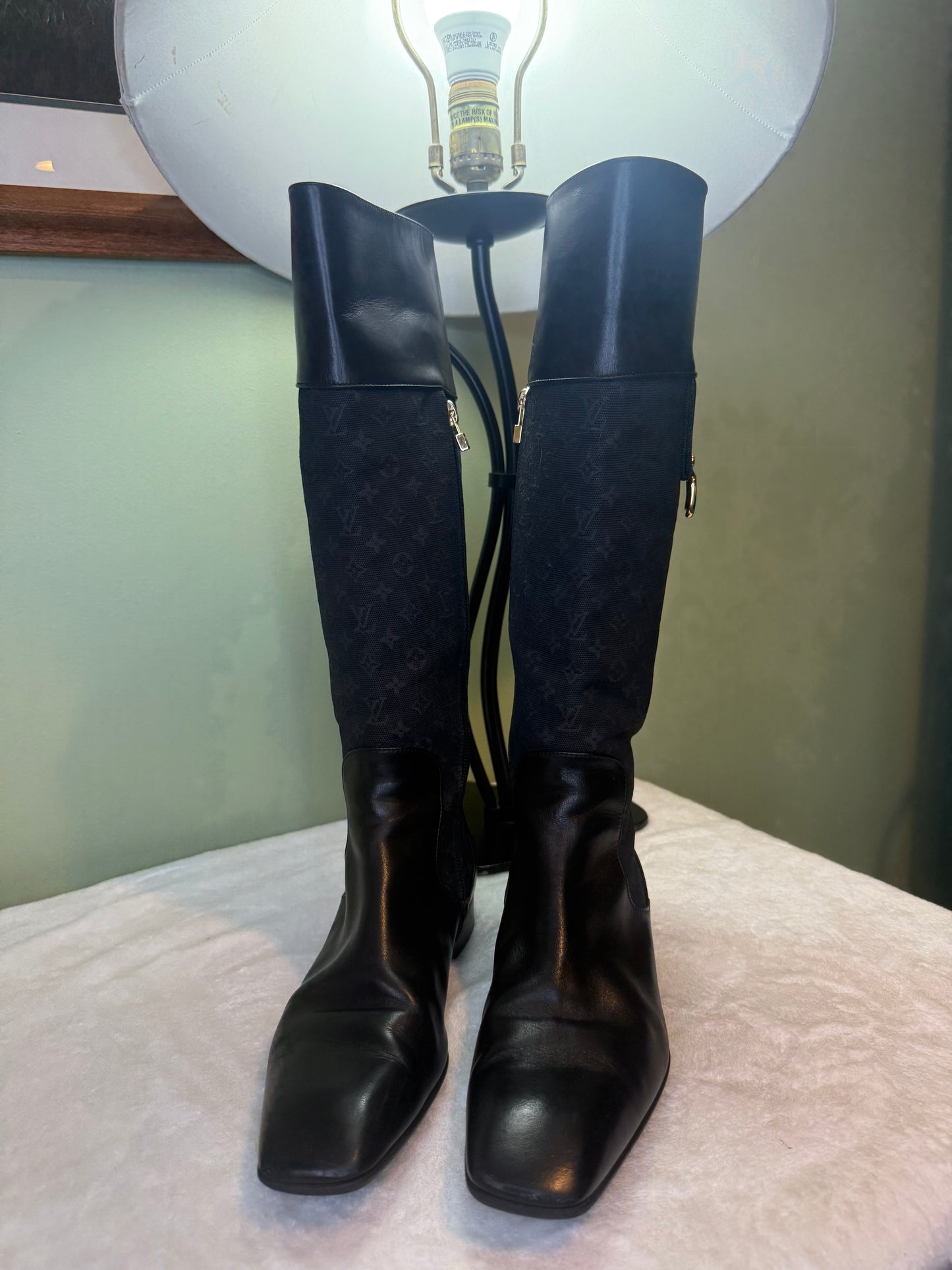 1832. Louis Vuitton Monogram Mini Lin Riding Boots 37.5