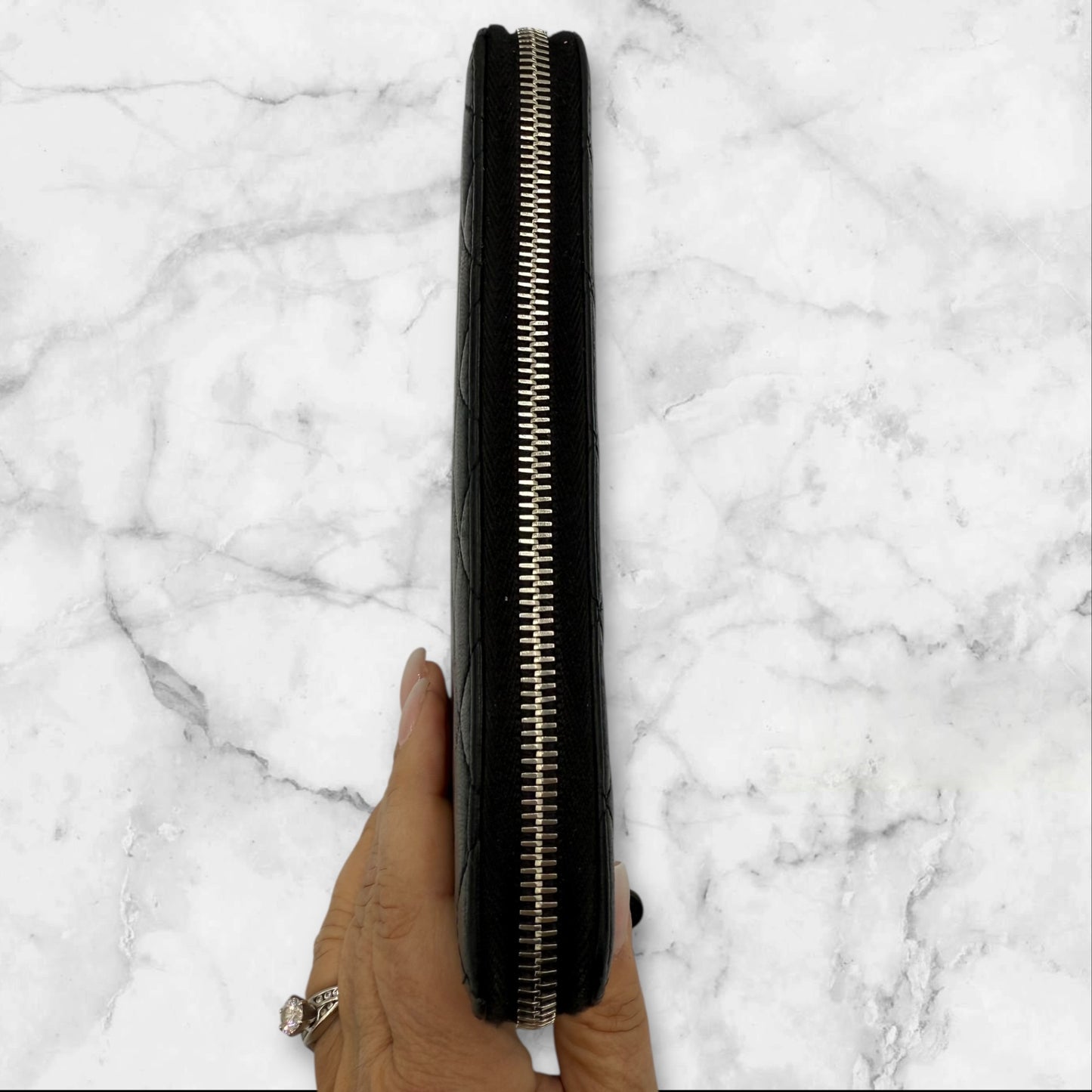 Chanel Black Classic Lambskin Zippy wallet with Silver Hardware