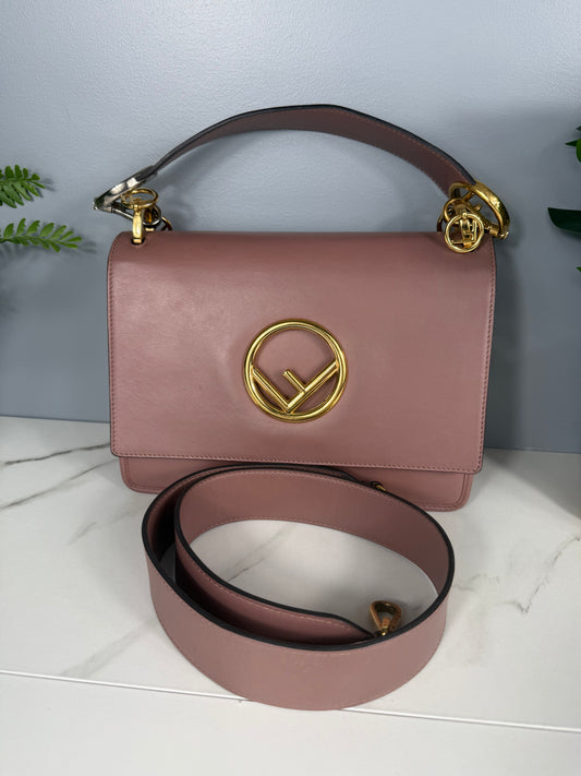 2178. Fendi Pink Kan F Logo Medium Leather Shoulder