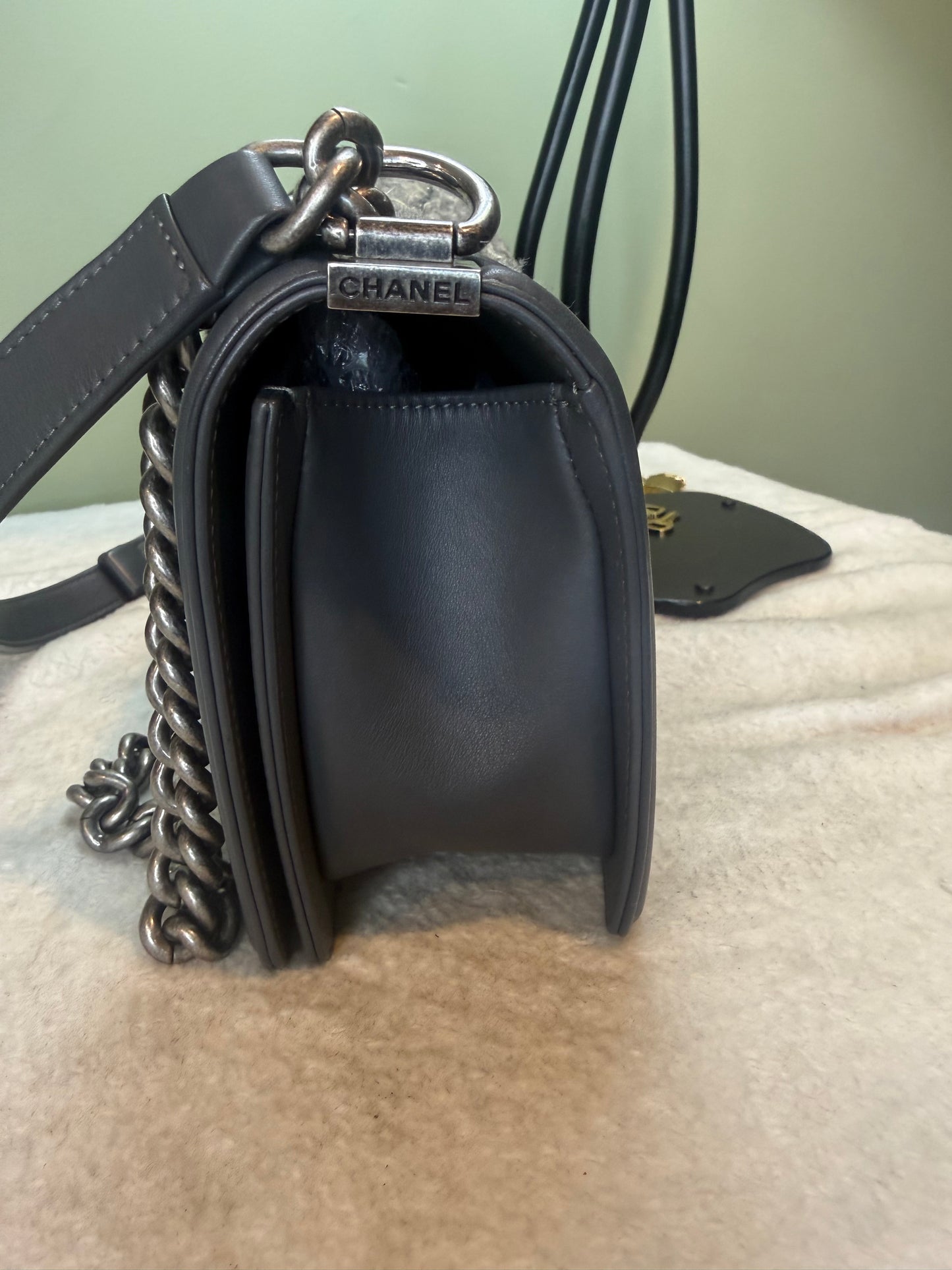990. Chanel Grey Medium Braided tweed Calfskin Boy Bag Series 23