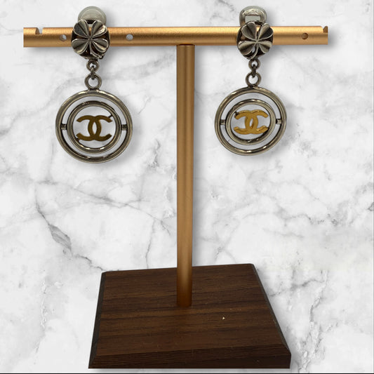 285. Chanel Vintage CC Drop Clover Clip-On Earrings