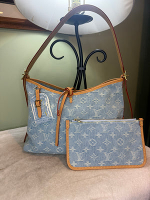 1414. Louis Vuitton Denim Carryall PM Bag with Pouch