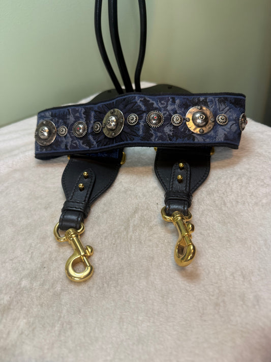 1214. Christian Dior Blue Canvas Oblique Studded Shoulder Strap