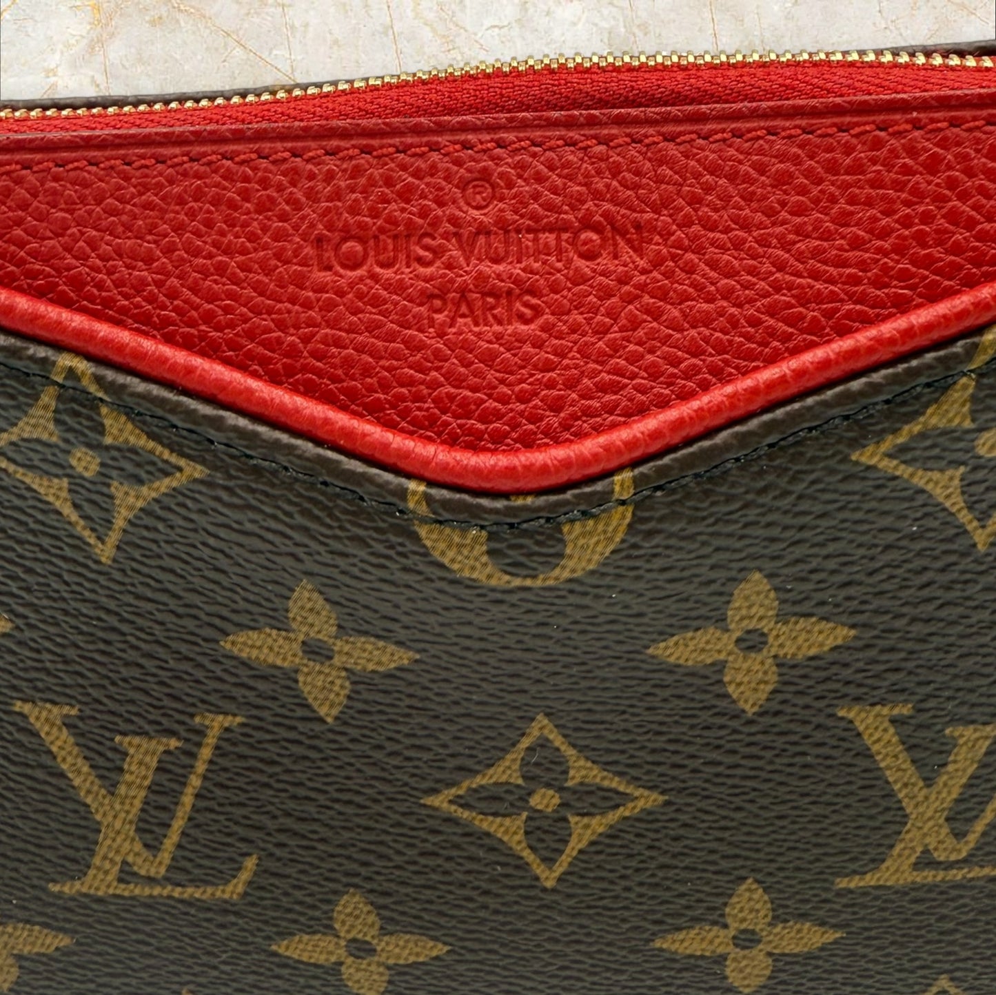 Louis Vuitton Monogram Canvas & Cerise Pallas Clutch