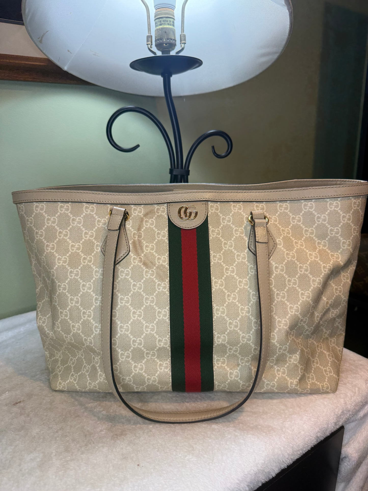 1297. Gucci Ophidia Large Beige and White GG Canvas Tote