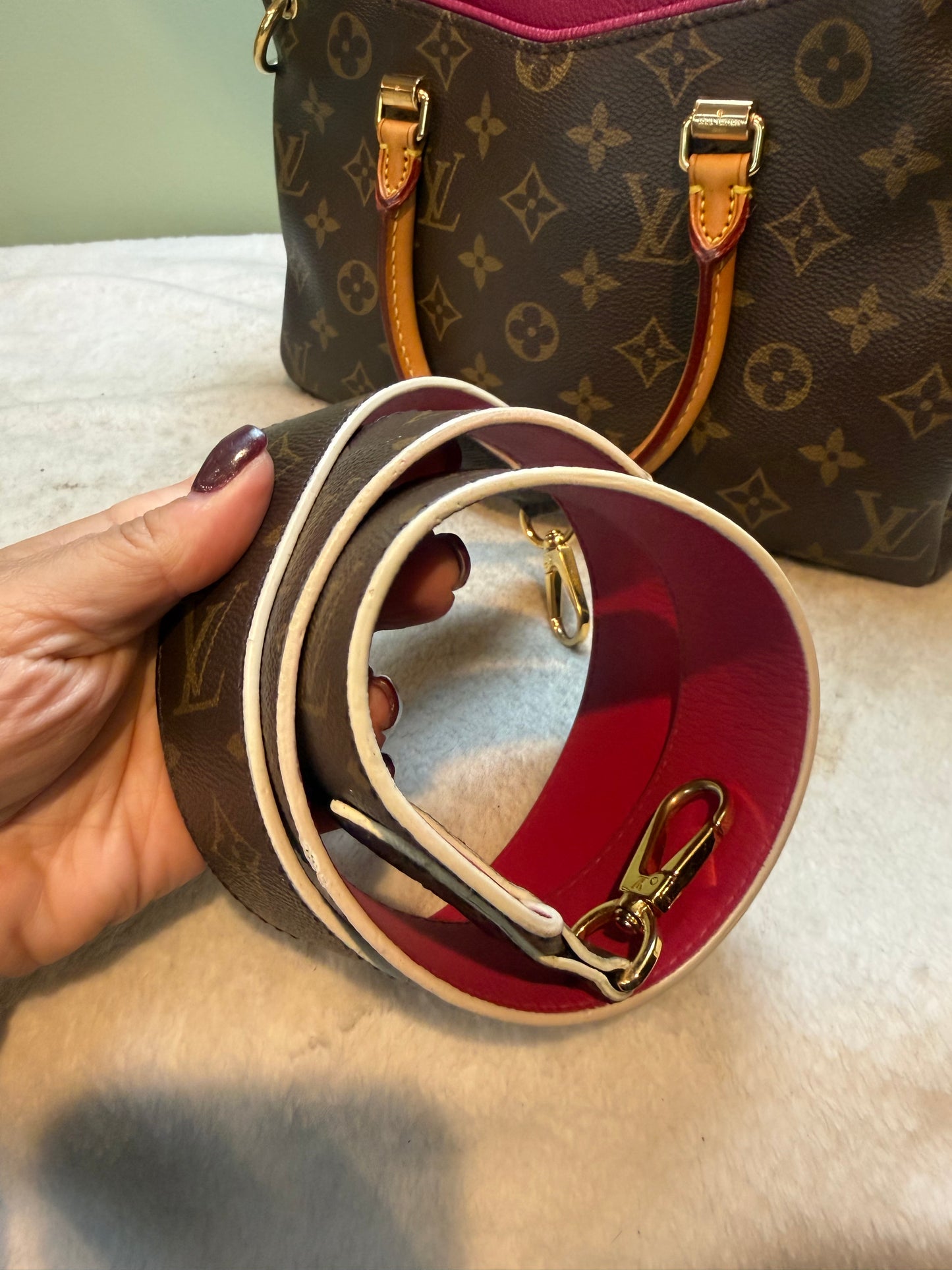 1684. Louis Vuitton Monogram Pallas BB with Fuchsia