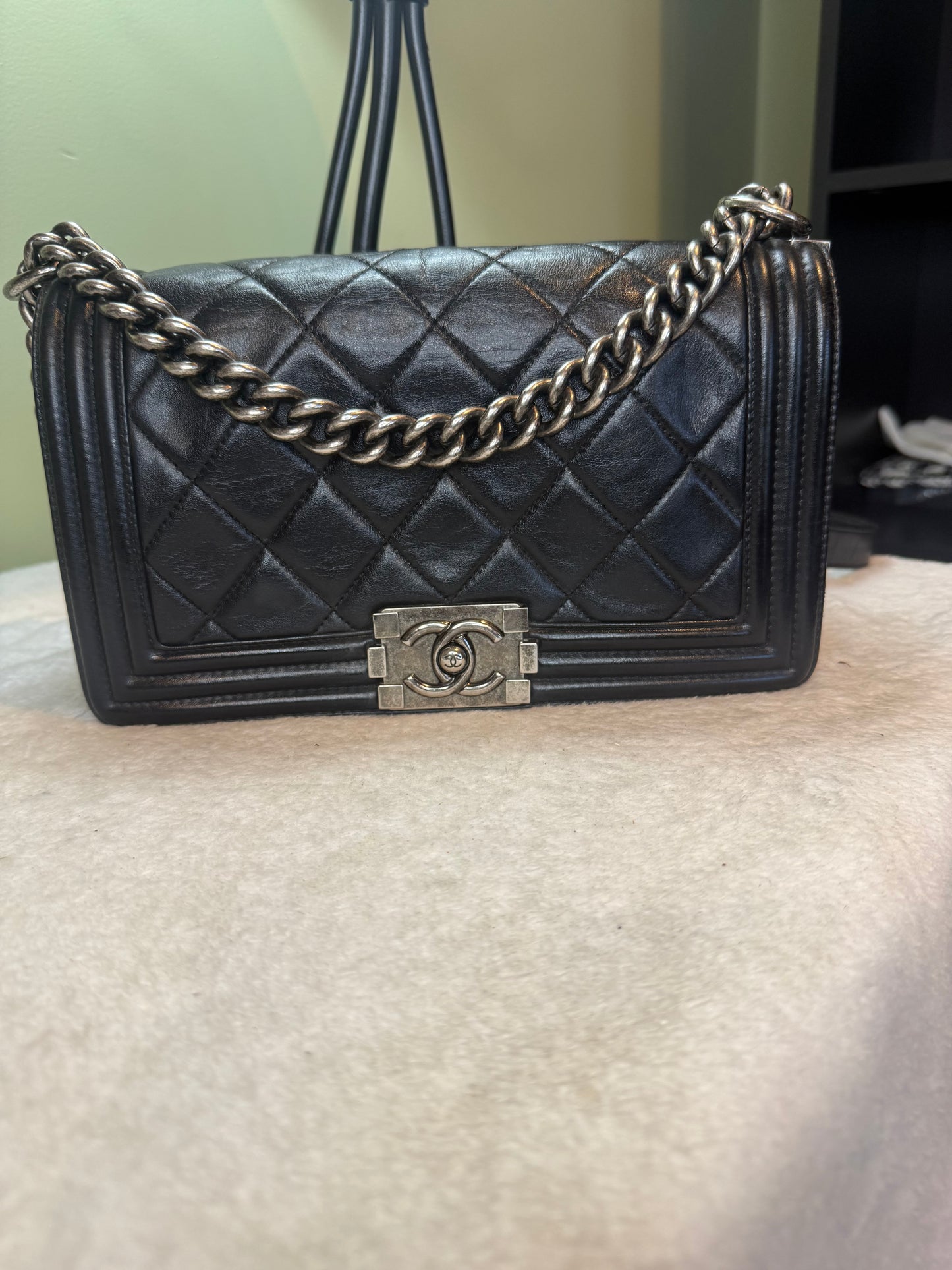 756. Chanel Black Medium LeBoy bag with silver hardware