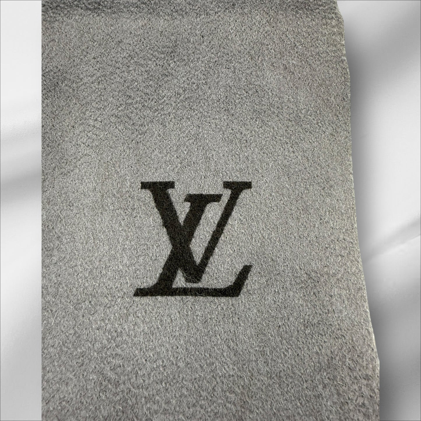 303. Louis Vuitton Grey Fringe 100% Cashmere Scarf