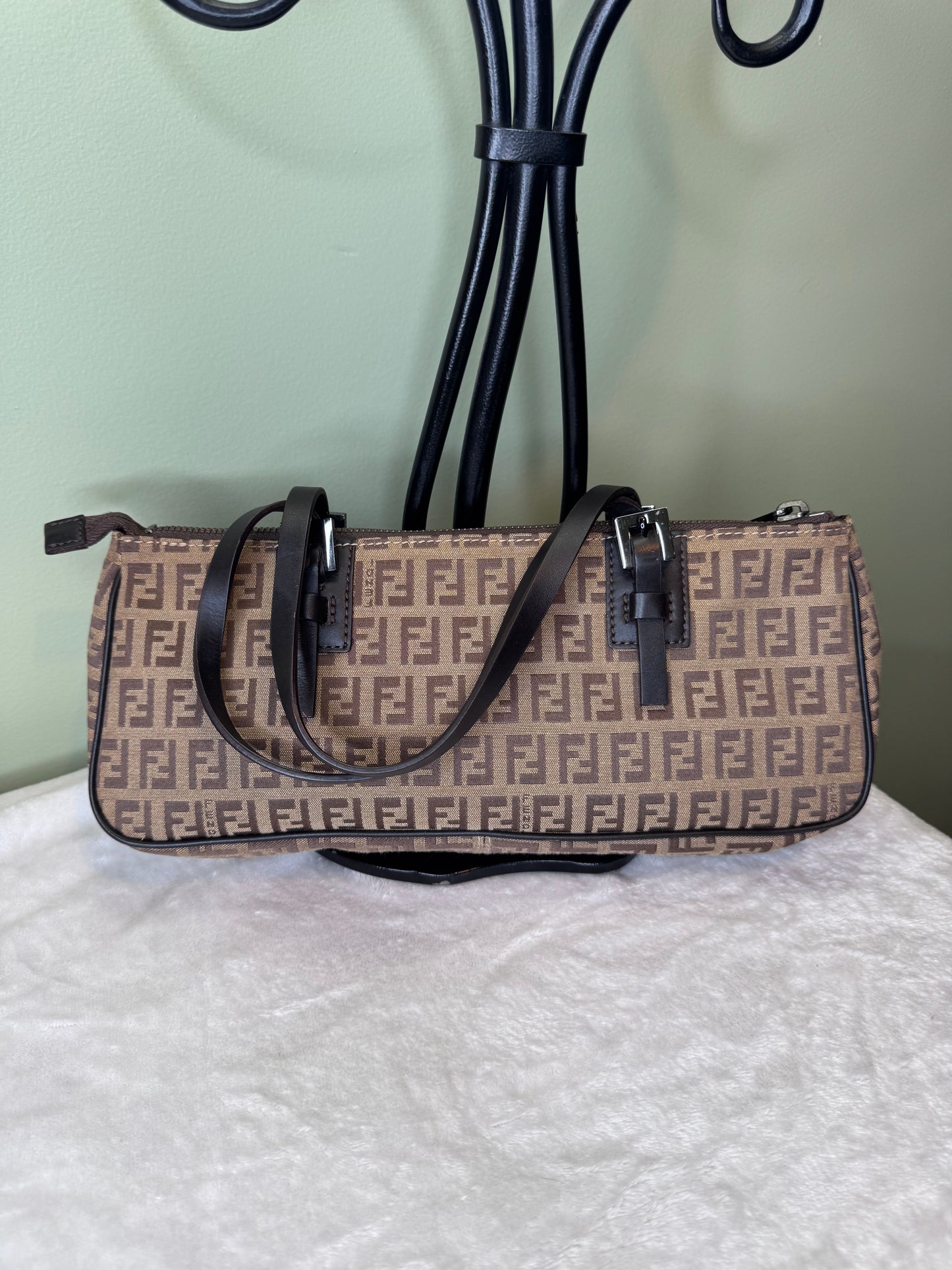 1707. Fendi Zucchino Canvas Baguette Tote