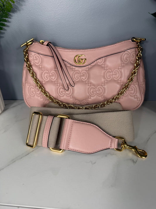 2274. Gucci Pink Leather GG Matelasse Shoulder Bag