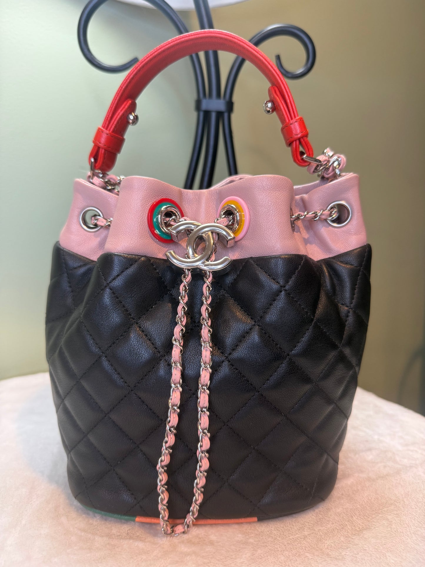 1874. Chanel Paris-Cuba Black Quilted Lambskin Bucket Bag  ( Series 25 -2018)