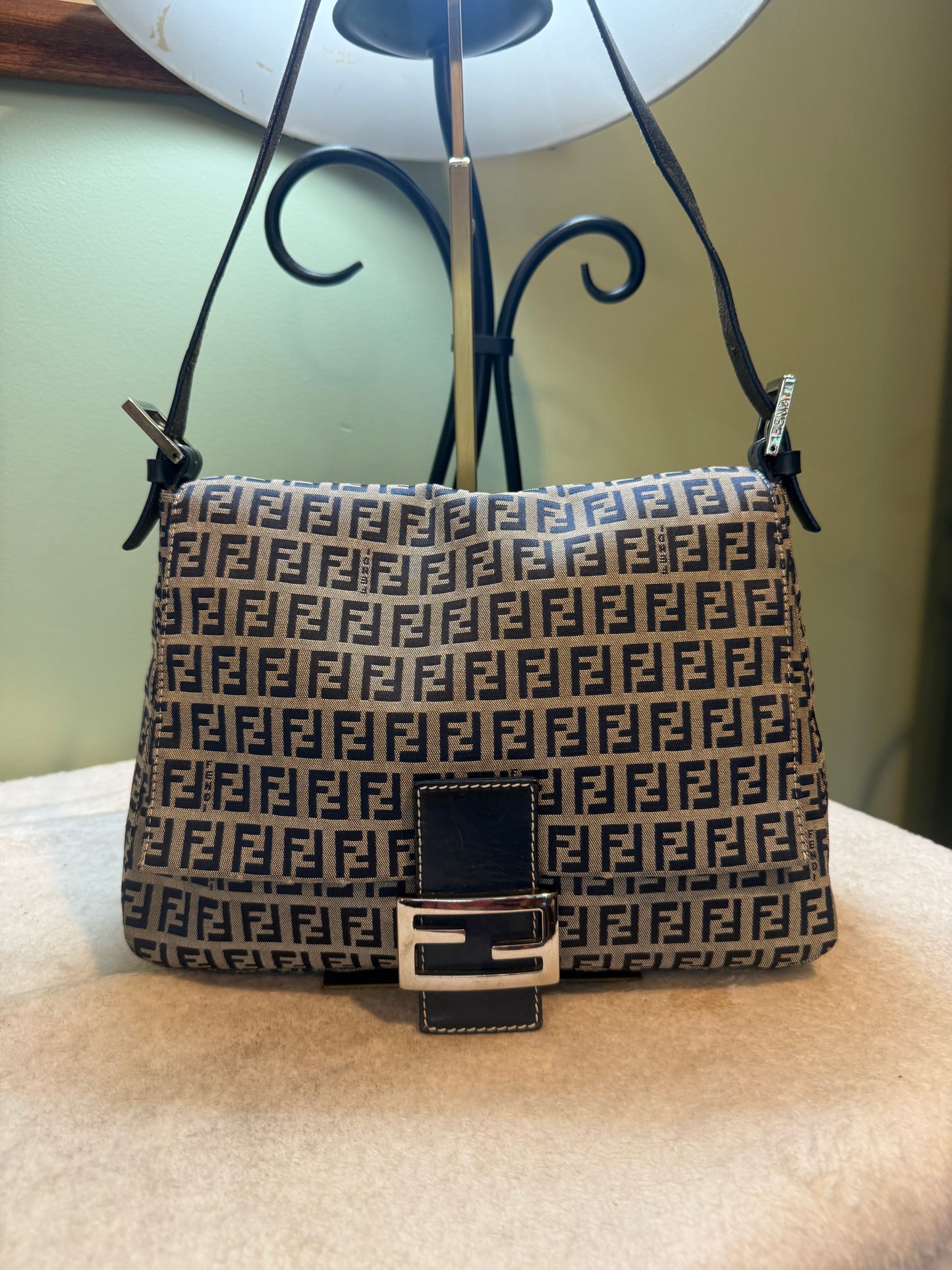 1675. Fendi Zucca Mama Baguette in Navy