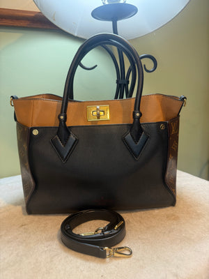 1713. Louis Vuitton Monogram with Black Leather On My Side MM