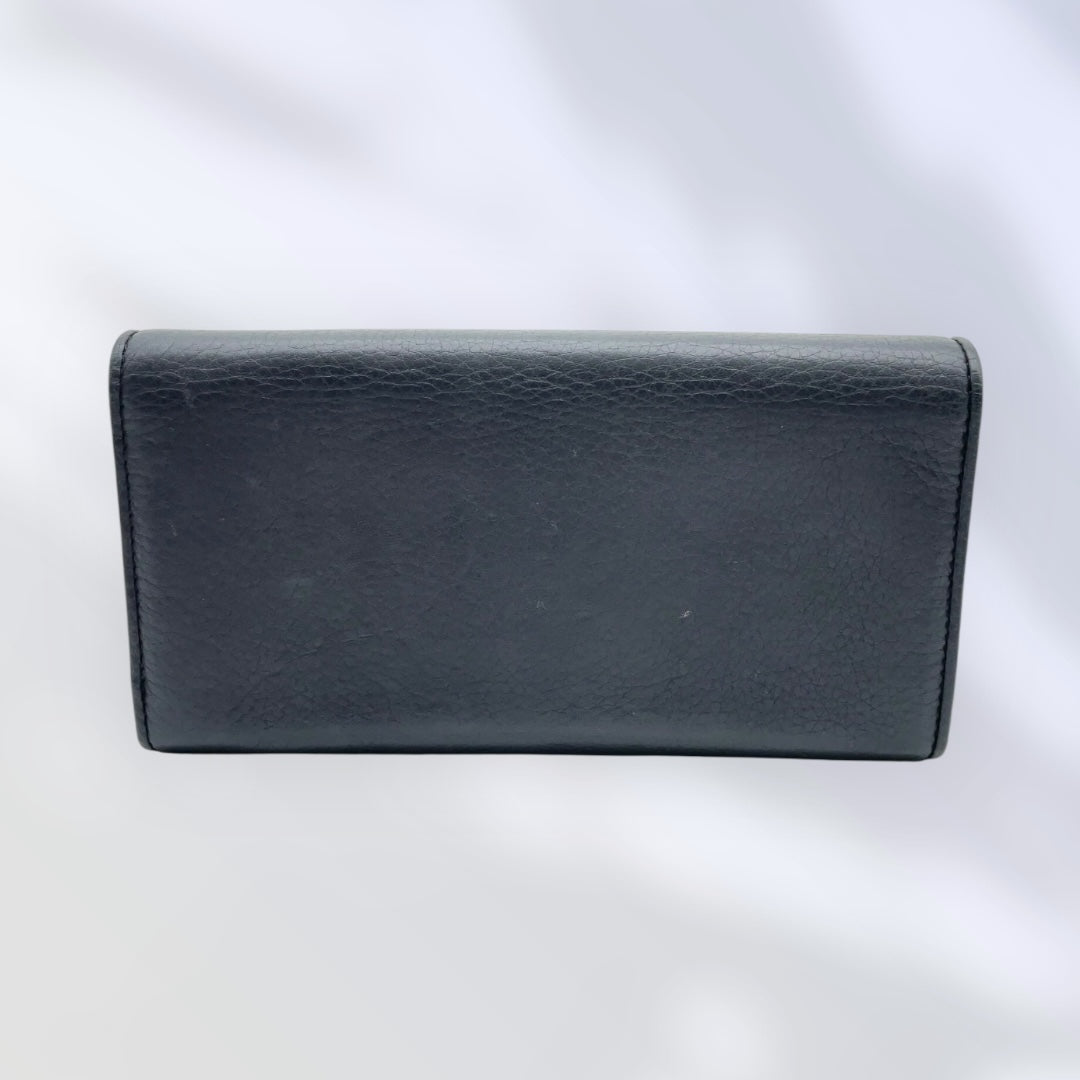 Gucci Belt Design Black Leather Chain Long Wallet
