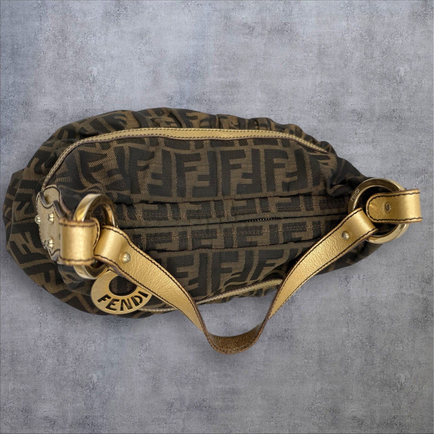 282. Fendi Zucca Chef Shoulder Bag with Gold Trim