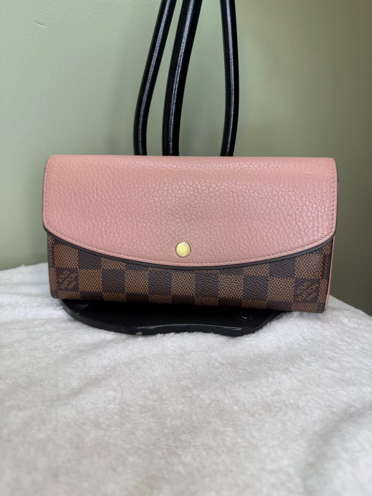 1248. Louis Vuitton Damier Ebene Normandy Wallet with pink