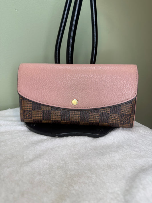 1248. Louis Vuitton Damier Ebene Normandy Wallet with pink