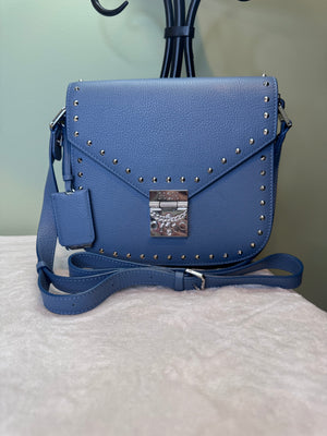 1881. MCM Blue Calfskin Studded Patricia Crossbody