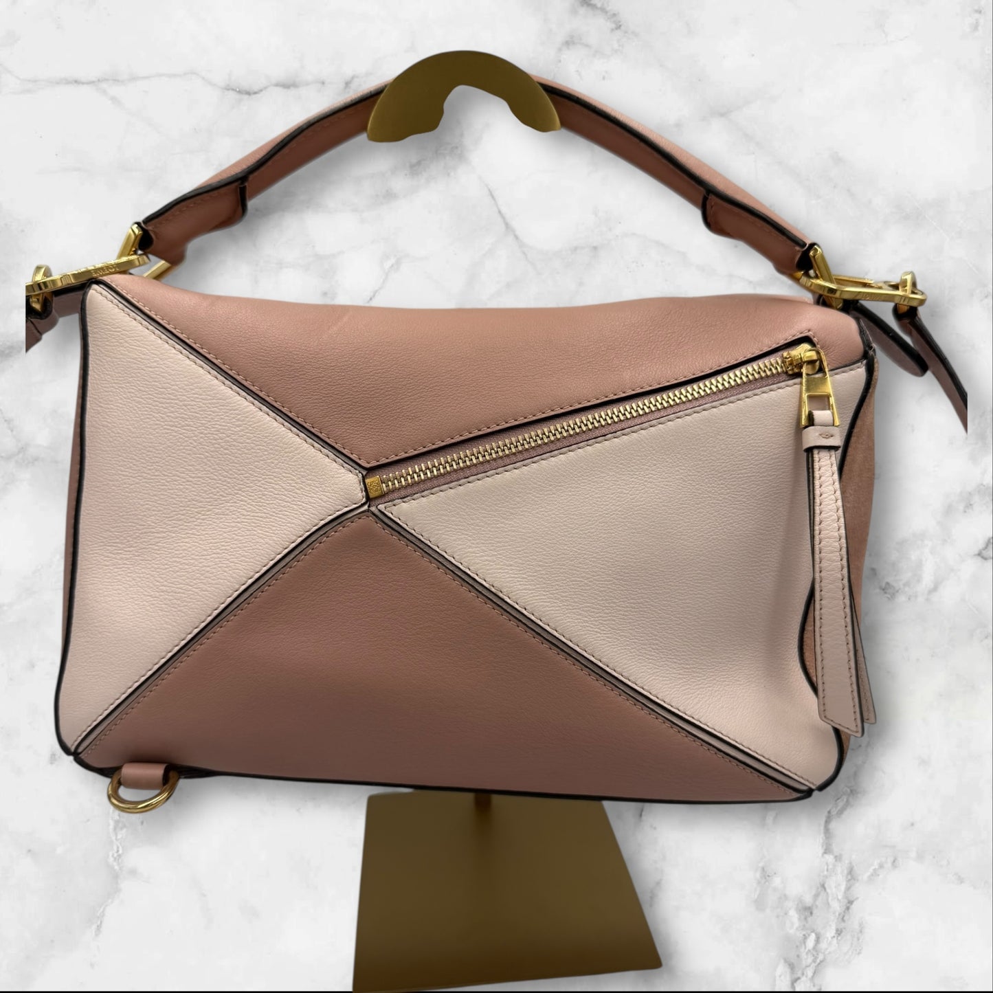 Loewe Multicolor Calfskin Suede Medium Puzzle Bag - Pink