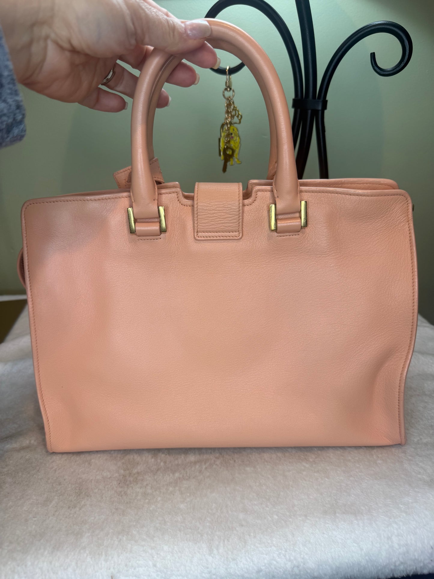 865. YSL Small Cabas Y-Ligne Tote in Pink/Peach leather