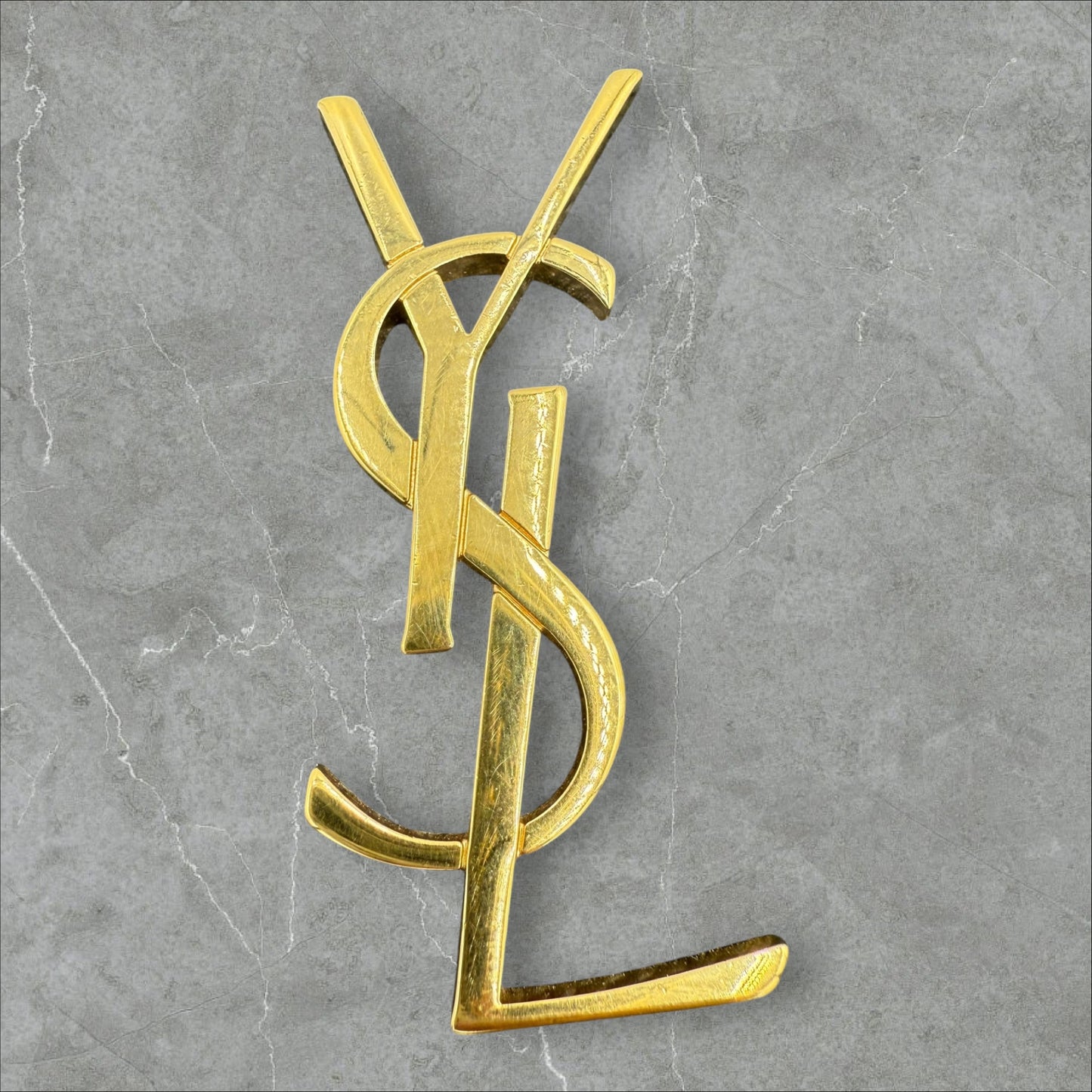 Saint Laurent YSL Dark Grey pebbled Chevron Cassandre Wallet on Chain