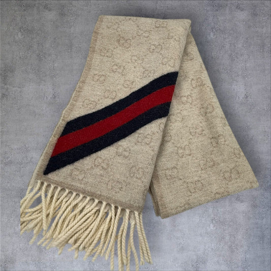 382. Gucci GG Logo Scarf with Sherry Line Accent