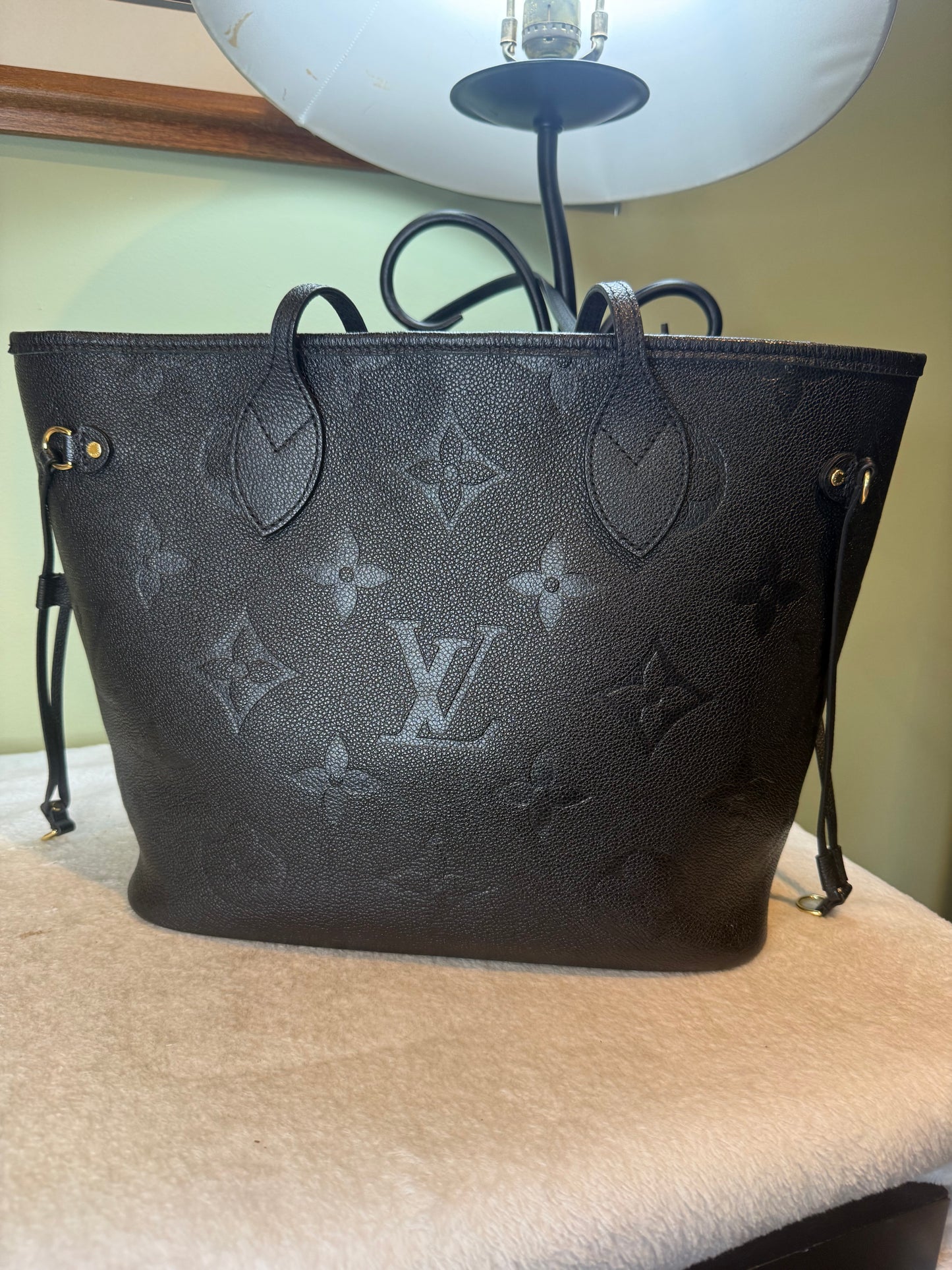 1312. Louis Vuitton Black Empriente Neverfull MM with Pouch