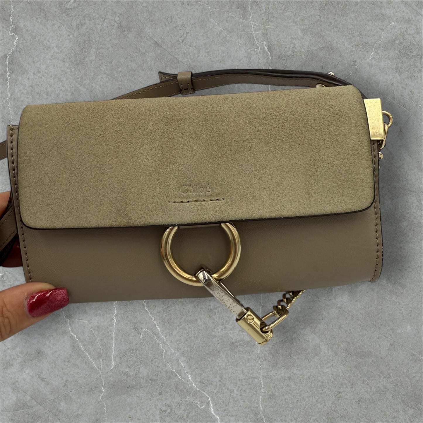 330. Chloe Faye Mini Shoulder/Crossbody In Grey Suede and Leather