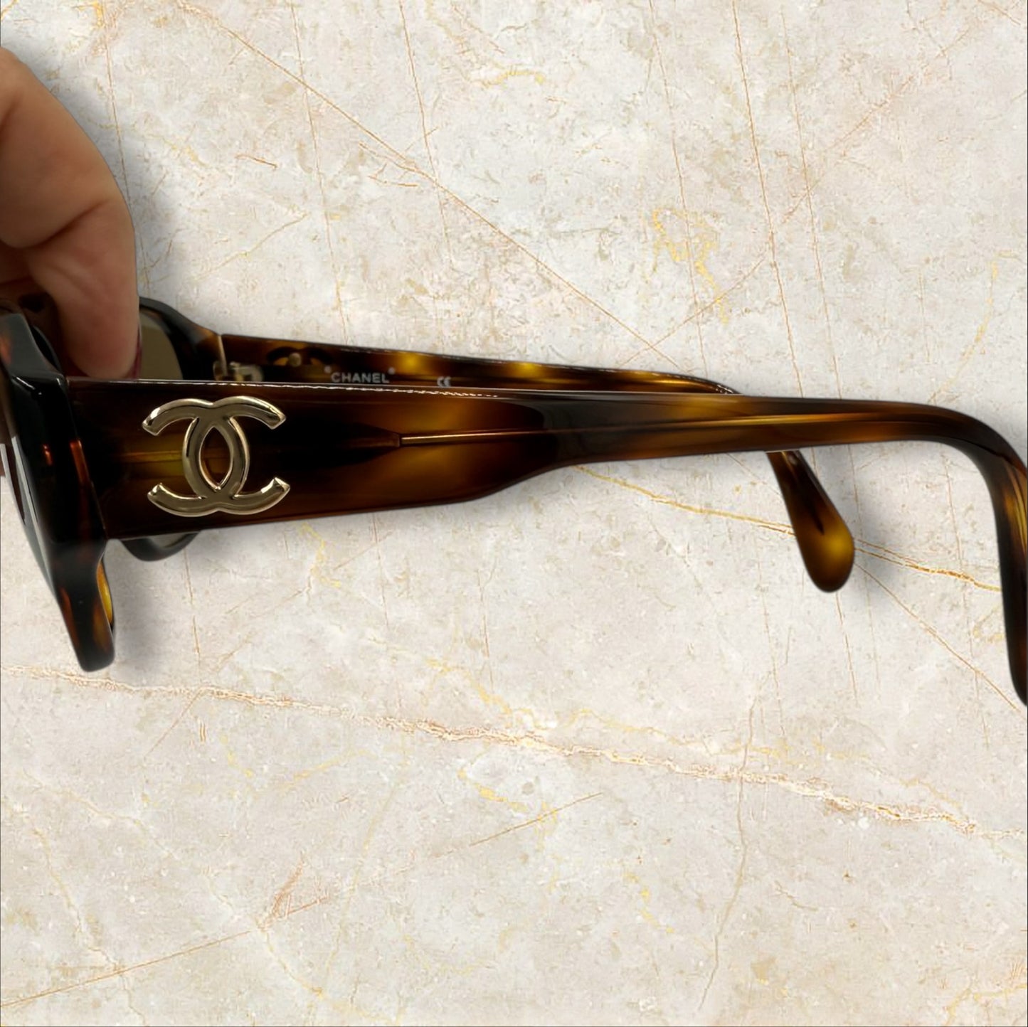 Chanel Coco Mark Brown Tortoise Shell Vintage Sunglasses with box