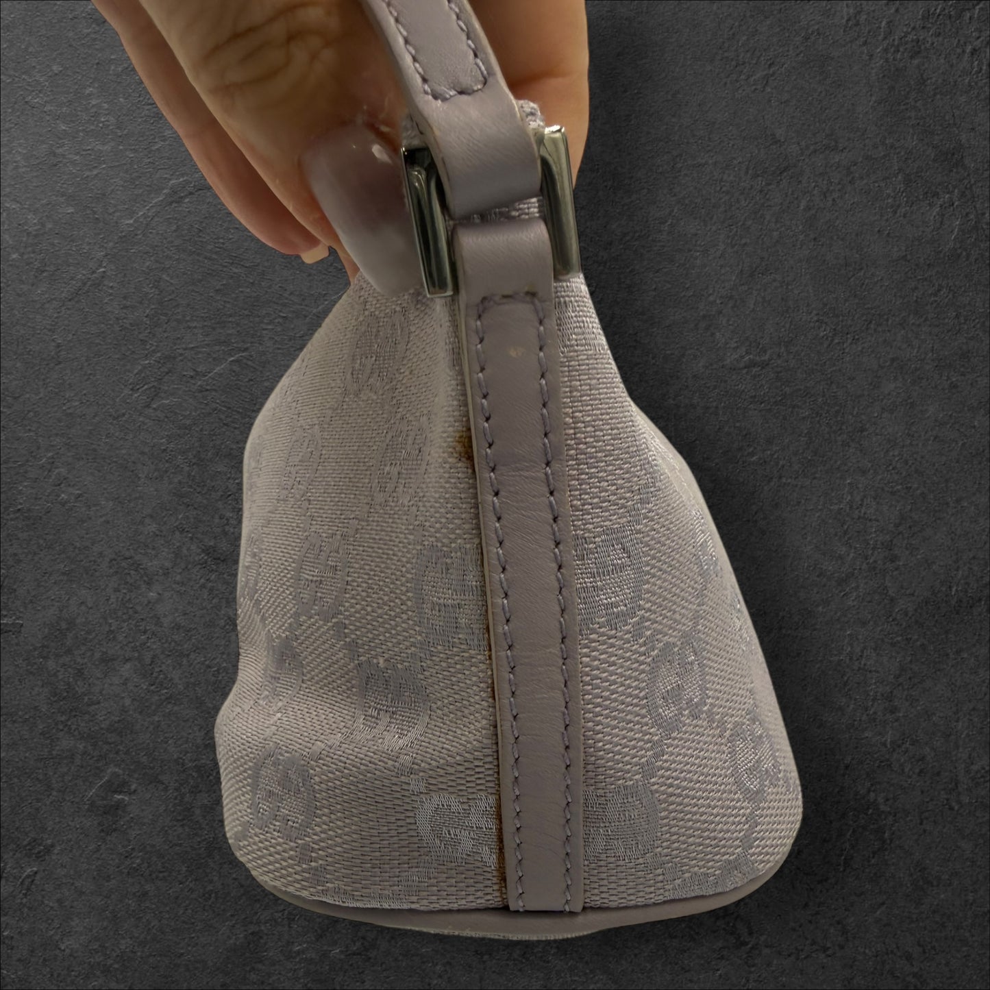 413. Gucci Lavender GG Canvas Accessory Pouch with silver Hardware