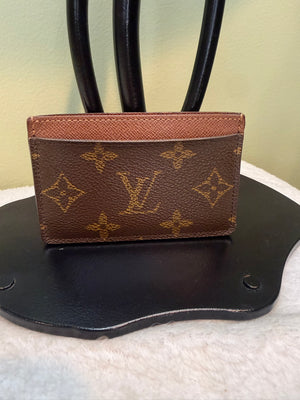 1602. Louis Vuitton Monogram Card Wallet with Brown leather