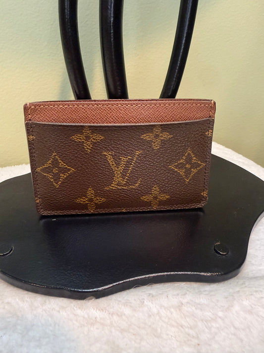 1602. Louis Vuitton Monogram Card Wallet with Brown leather