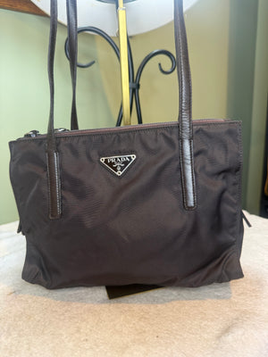 1435. Prada Brown Tessuto Nylon Shoulder Bag