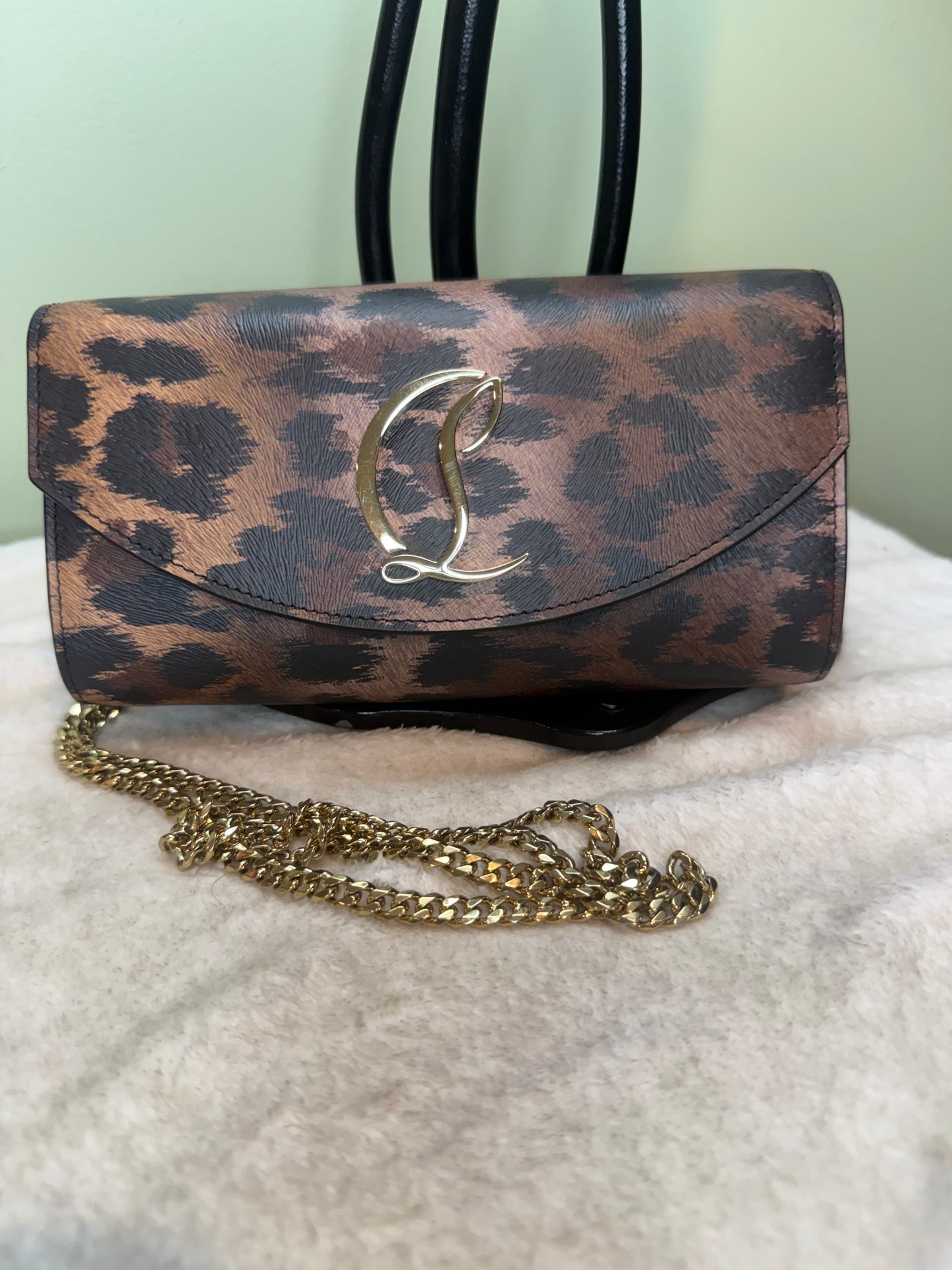 1438. Christian Louboutin Leopard Print Chain Clutch