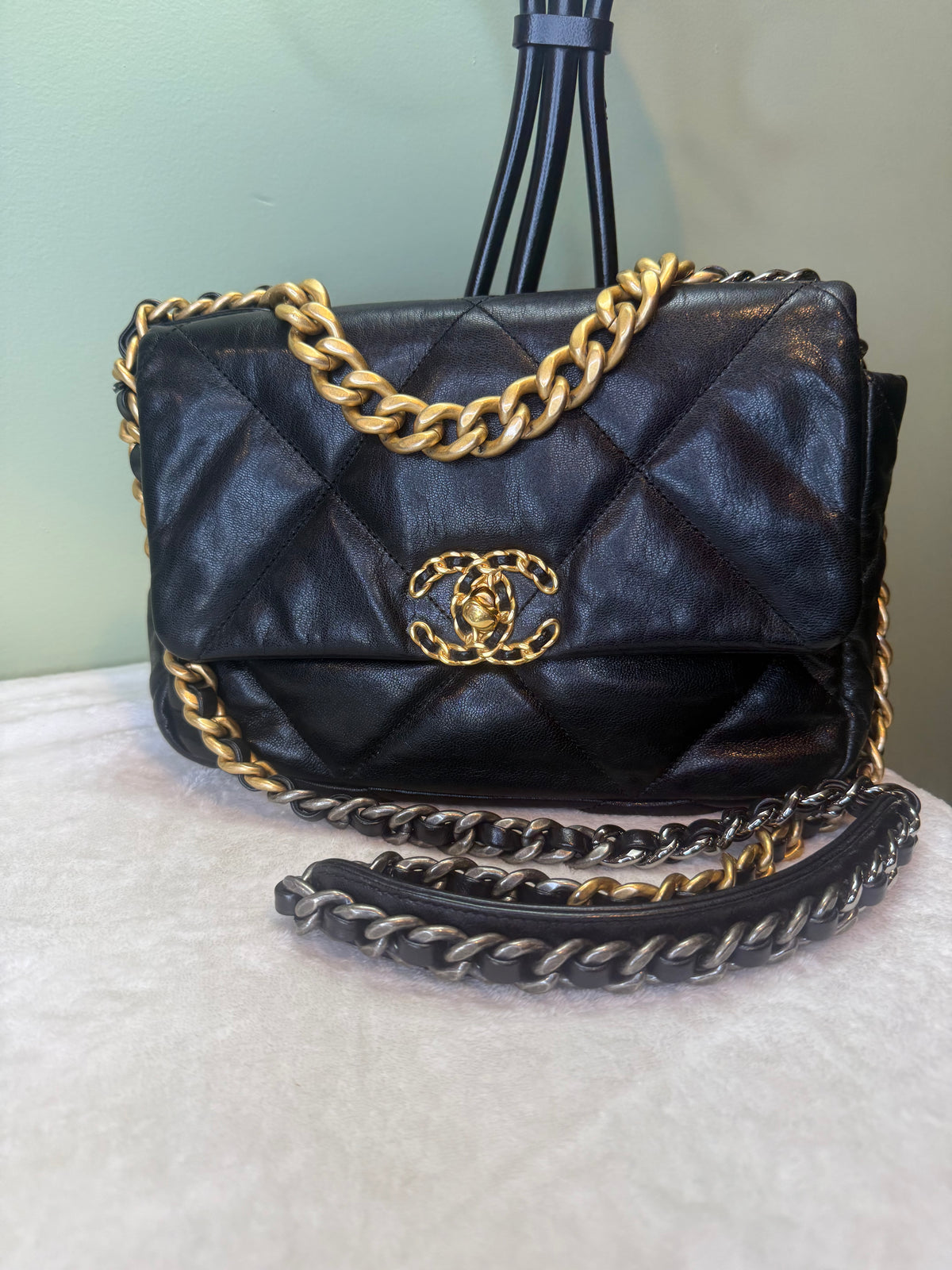 2042. Chanel Black Medium 19 Flap Bag