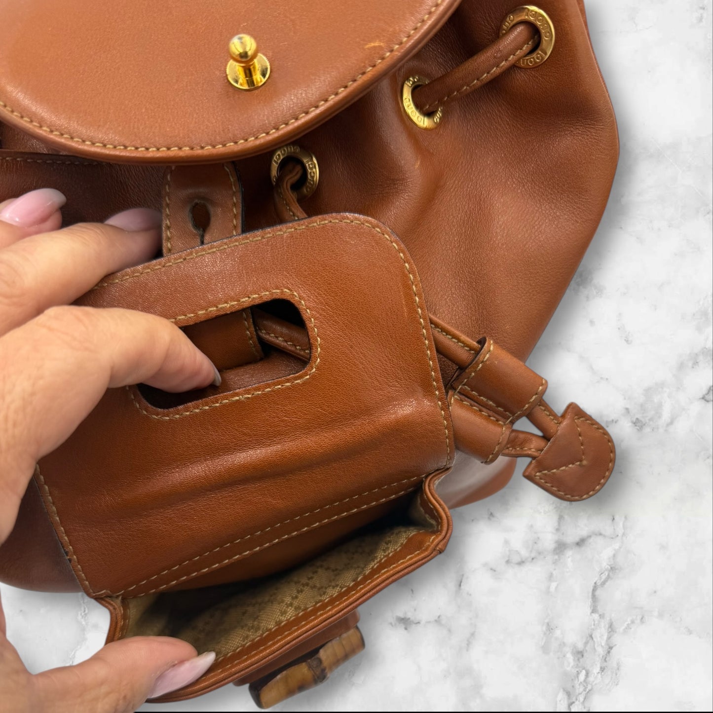 Gucci Brown Mini Leather Bamboo Backpack