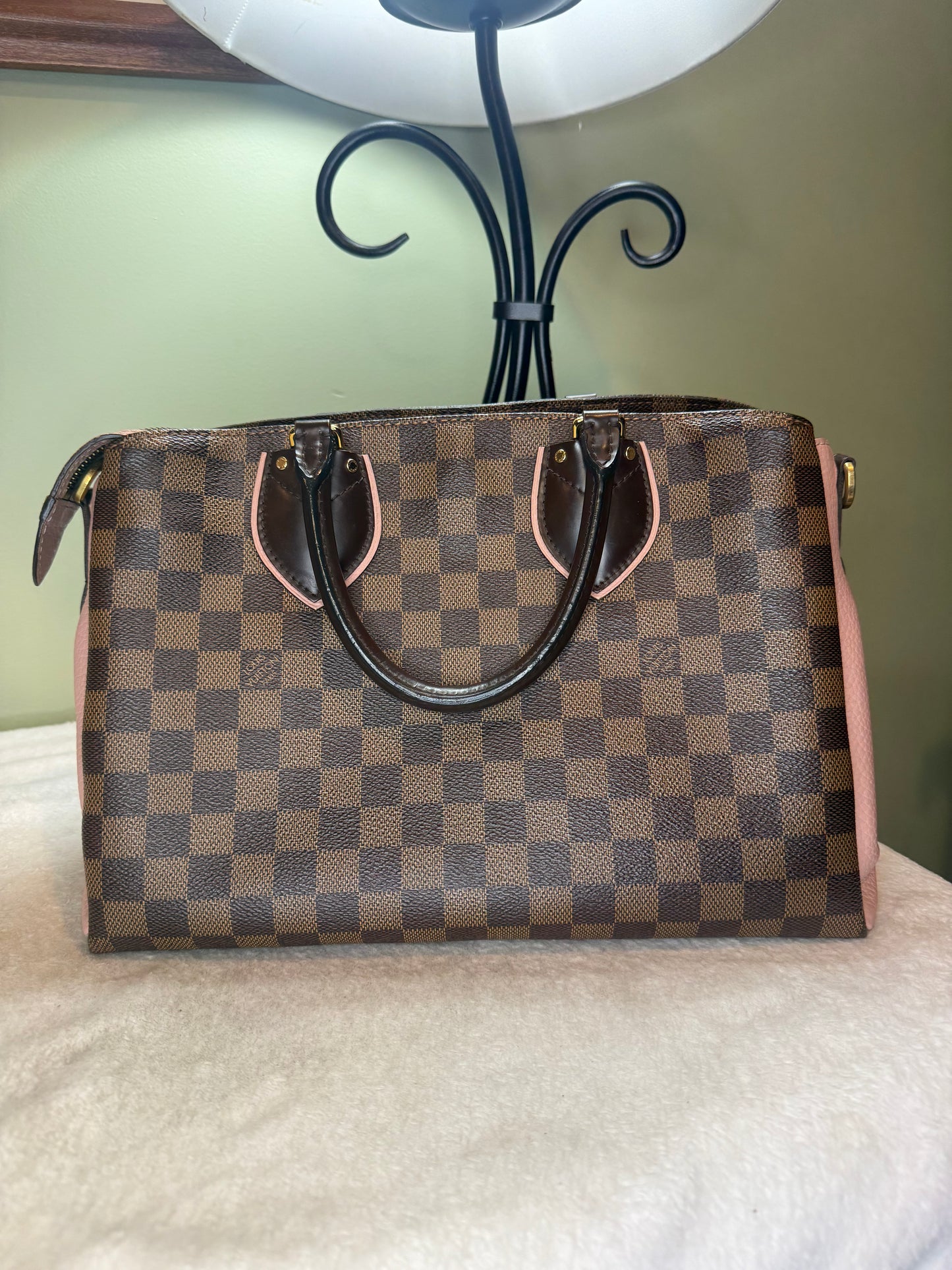 1247. Louis Vuitton Damier Ebene Normandy with Rose Ballerine Pink