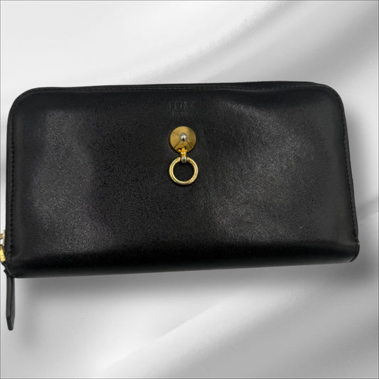 319. Fendi By The Way Black Leather Long Zippy Wallet