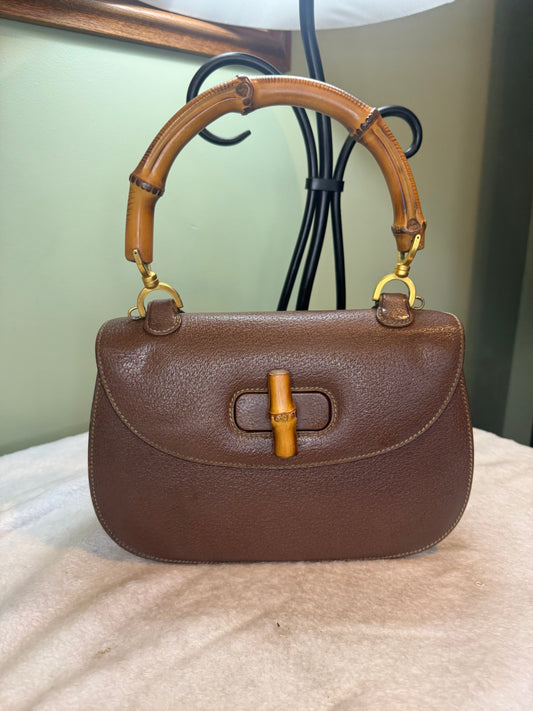 992. Gucci Chocolate Brown 1947 Bamboo Top Handle