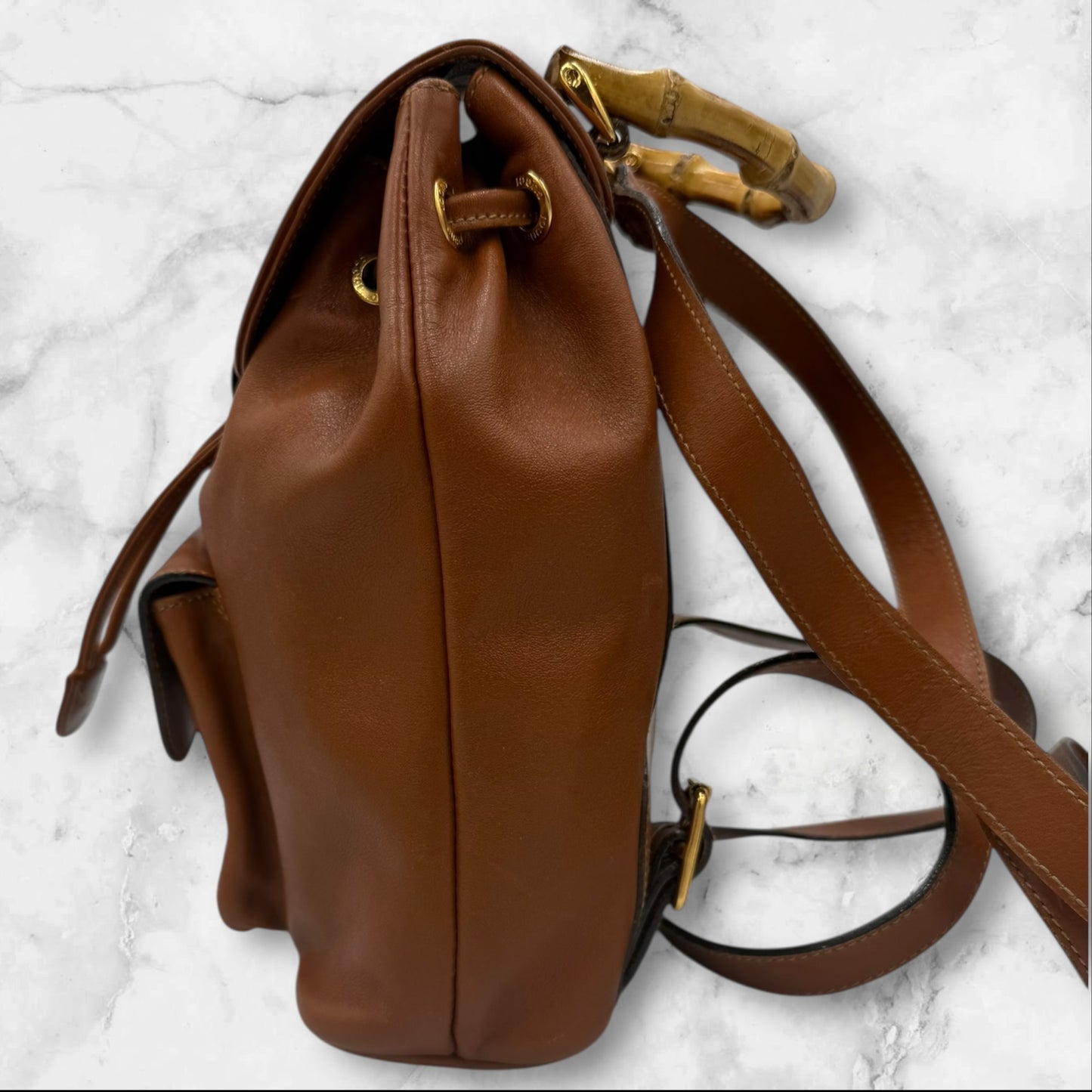 Gucci Brown Mini Leather Bamboo Backpack