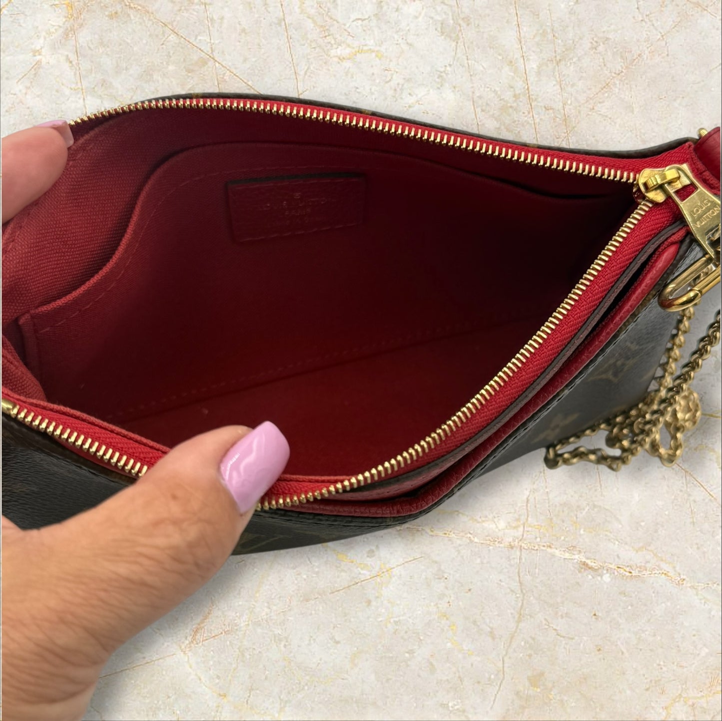 Louis Vuitton Monogram Canvas & Cerise Pallas Clutch