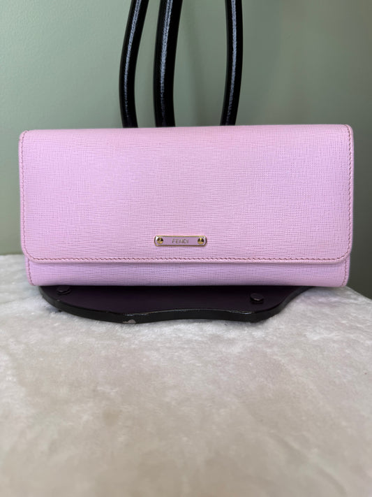 2177. Fendi Pink Leather Textured Continental Wallet