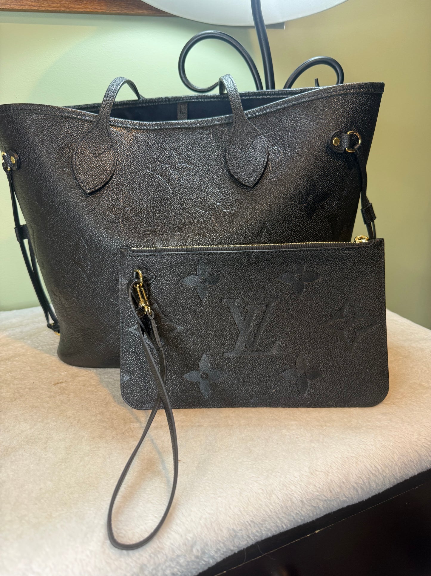 1312. Louis Vuitton Black Empriente Neverfull MM with Pouch