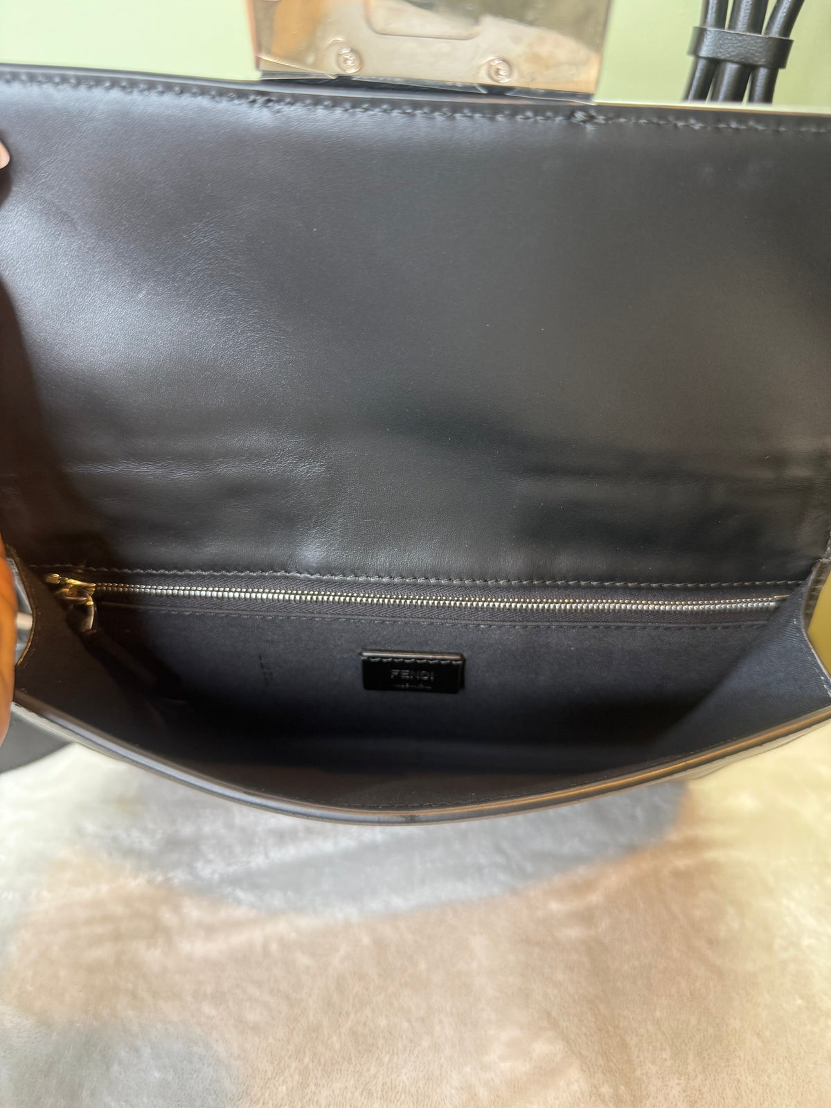 2000. Fendi Black and Cream Flat Baguette