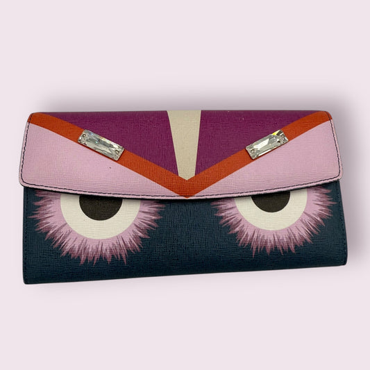 335. Fendi Multicolor Monster Eyes Continental Long Wallet