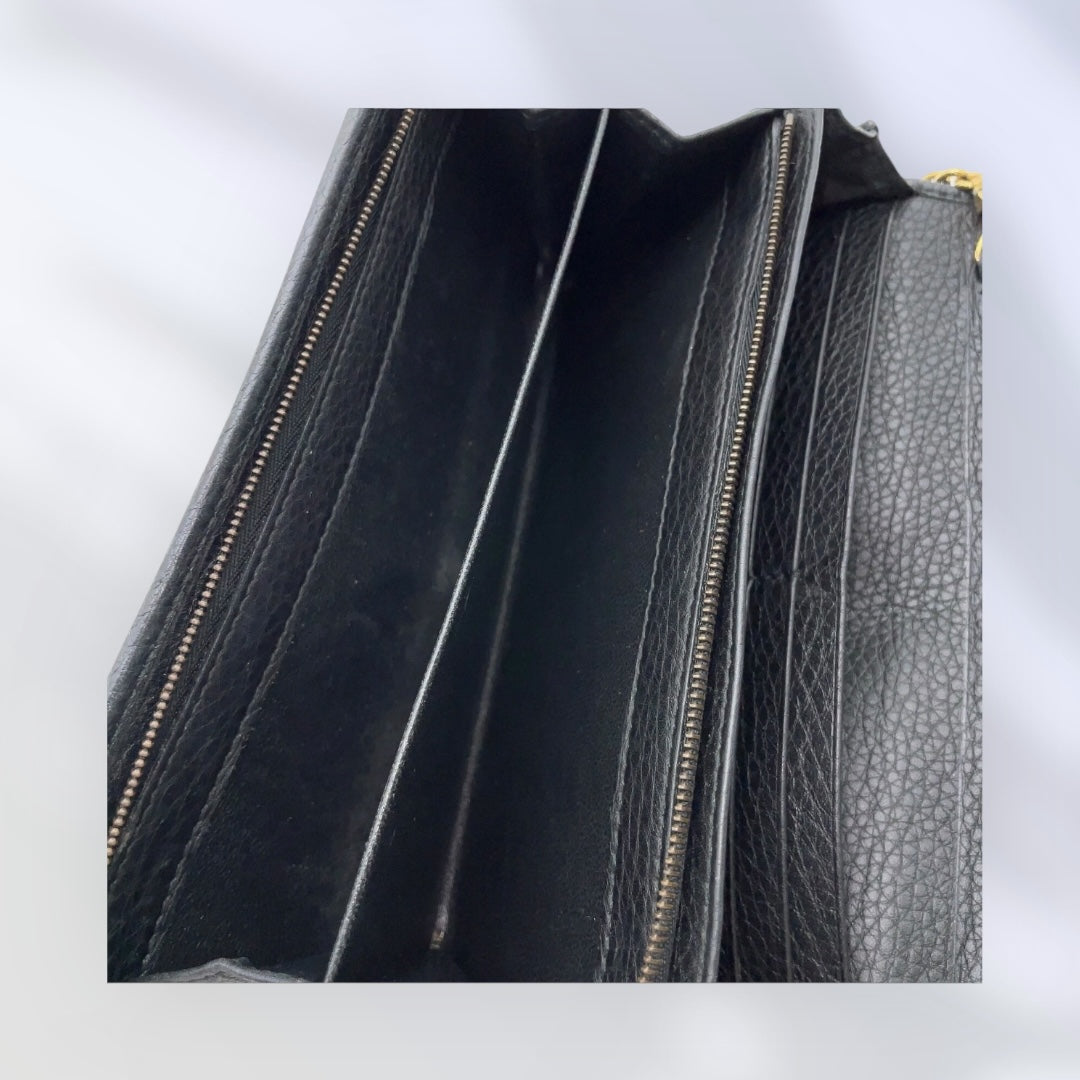 Gucci Belt Design Black Leather Chain Long Wallet